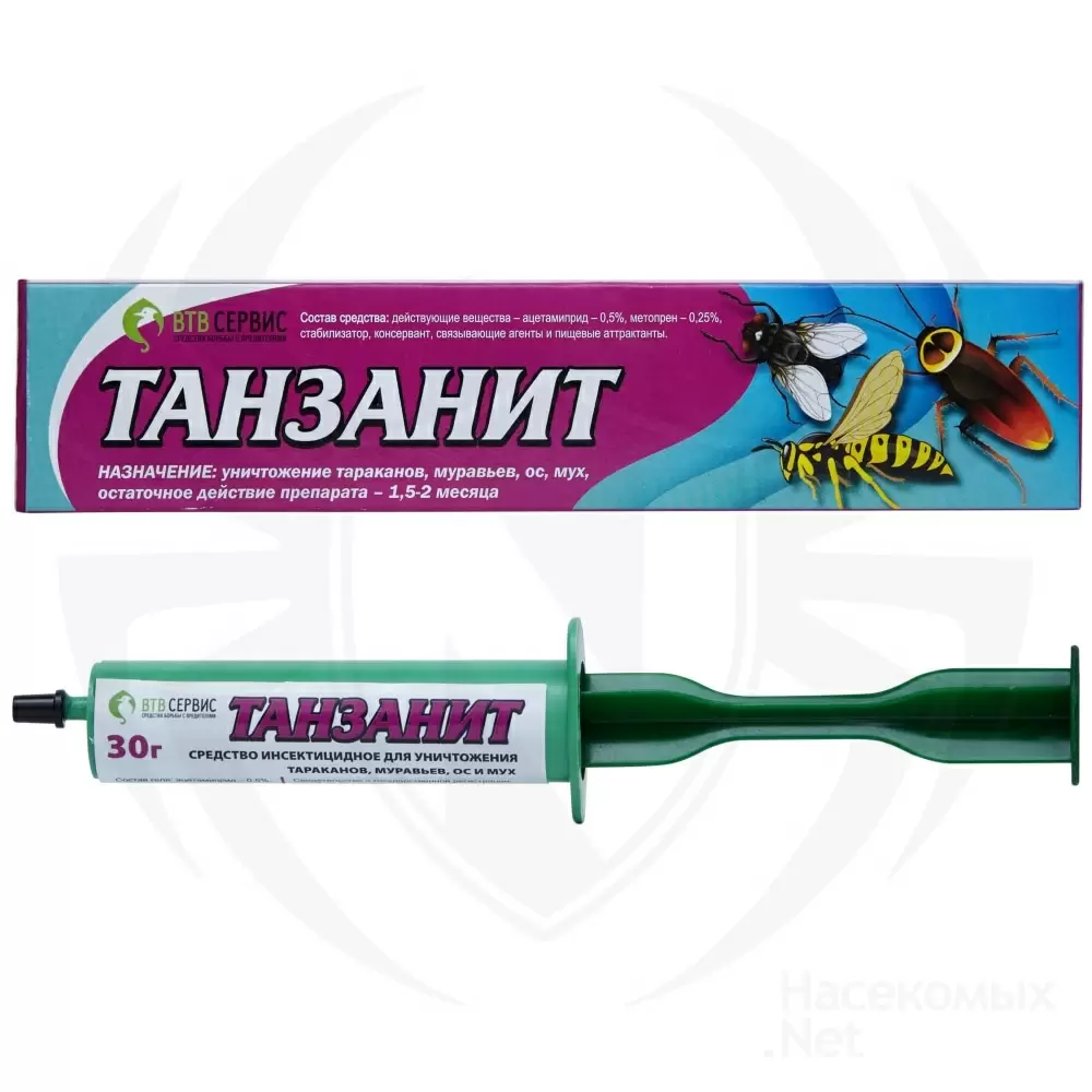 Танзанит гель от тараканов, муравьев, мух и ос, 30 г